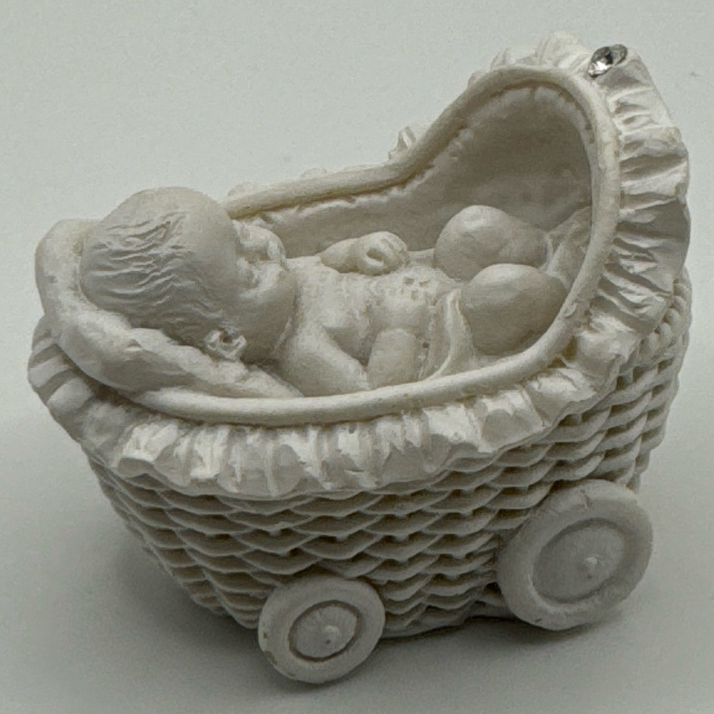 Baby in Bassinet Resin Figurine Cake Topper Baptism Decor